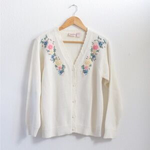 Cream Floral V-Neck Button-Front Cardigan